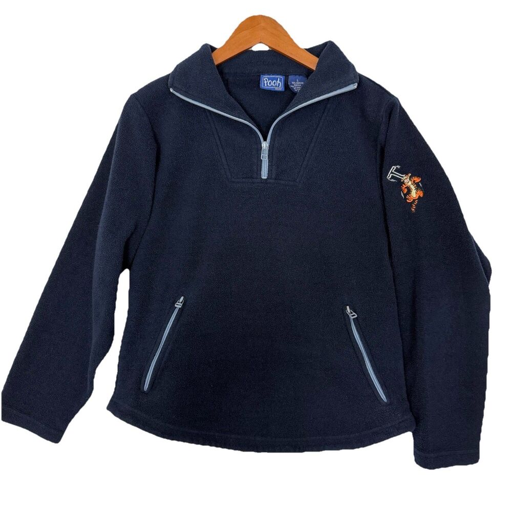 Disney Tigger Pooh Fleece Jacket Navy Blue Women’s L Half Zip Y2K Vintage